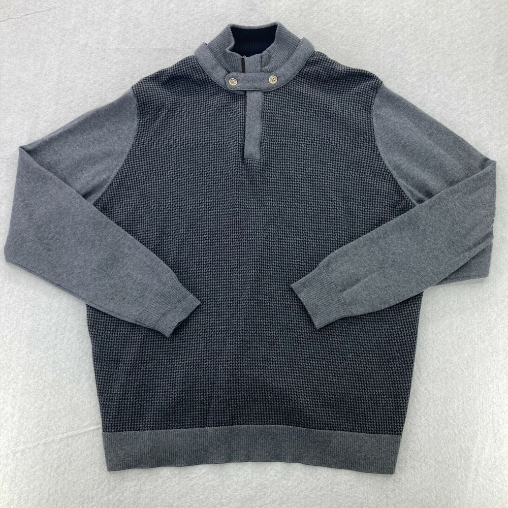 Thomas Dean Mens Gray 2 Tone Sweater 100% Extra Fine Merino Wool Italian Size XL